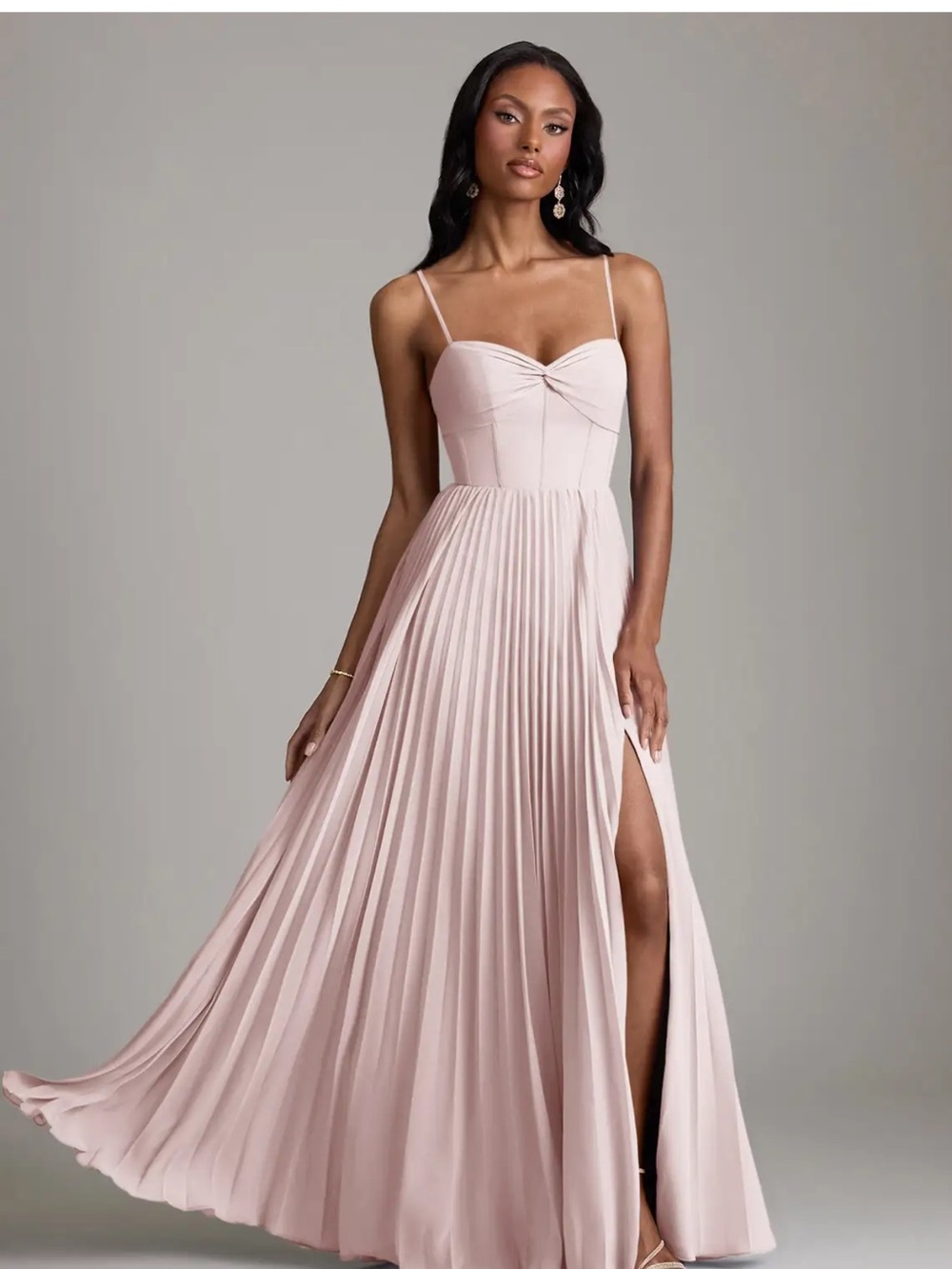 Azazie Blush Pink Pleated Spaghetti-Strap Maxi Dress